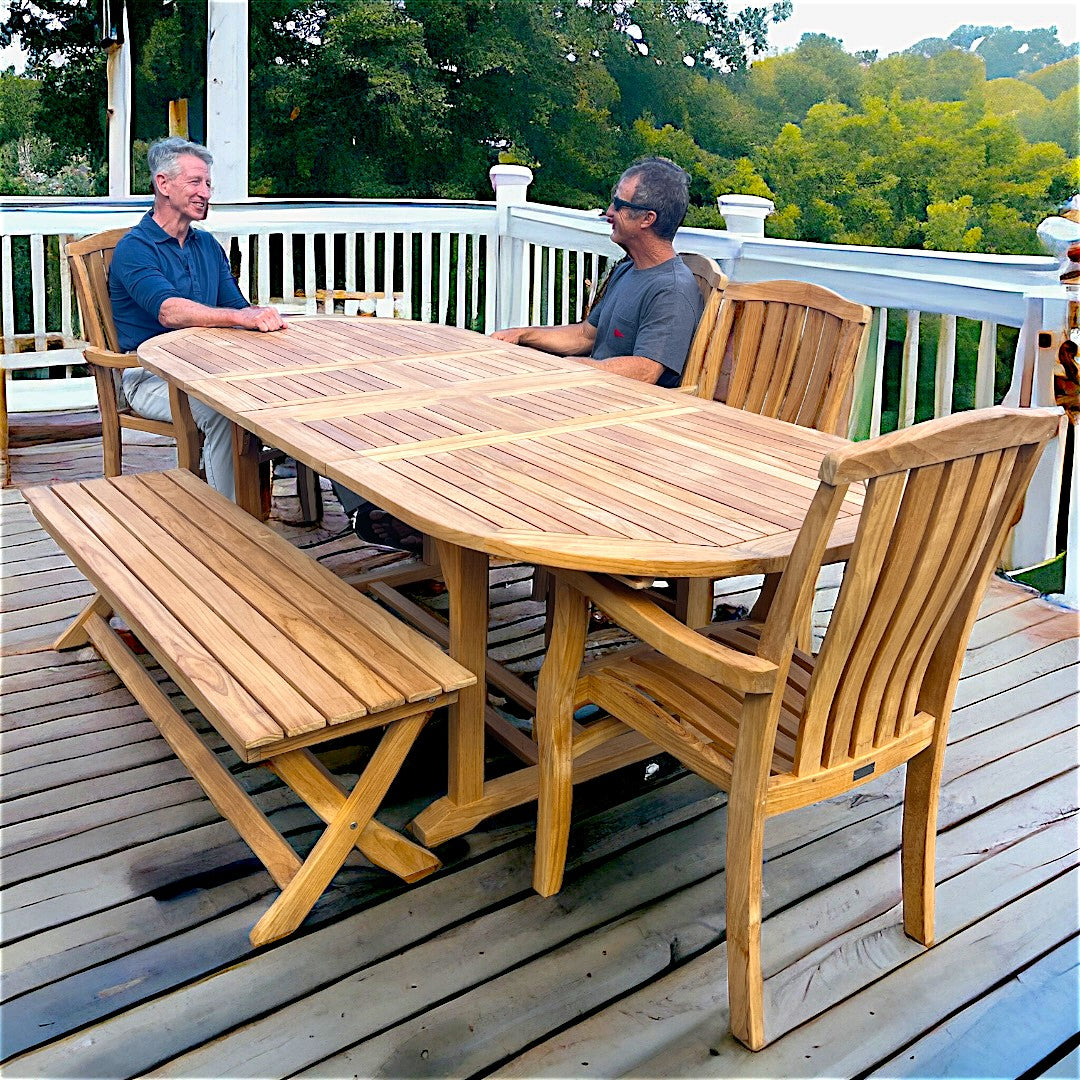 Teak Oval Extension Dining Set w/ Bench (6624378945665)