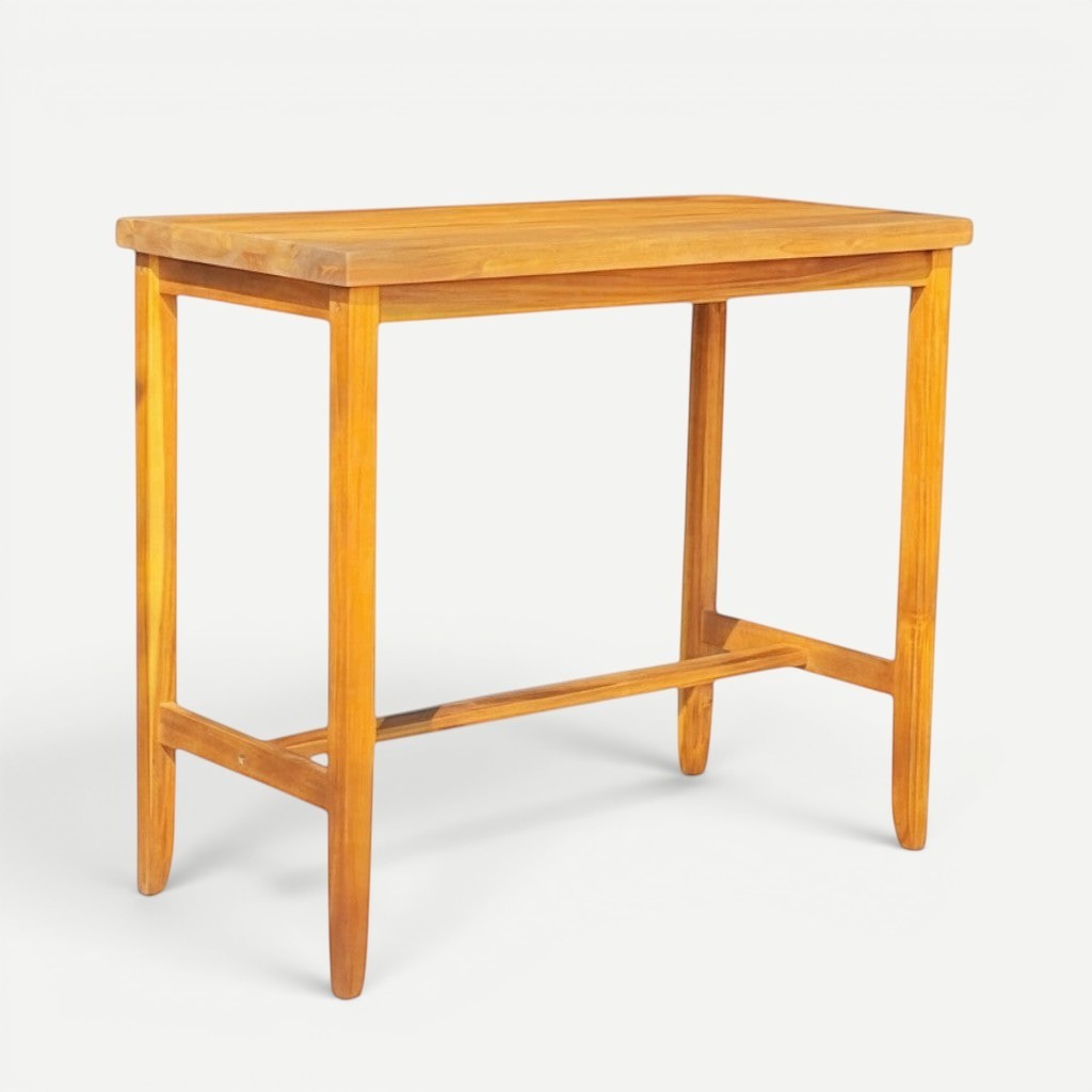 Hawaiian Discovery Furniture Nu'uanu bar table made of natural plantation-grown Acacia wood with a live edge finish.