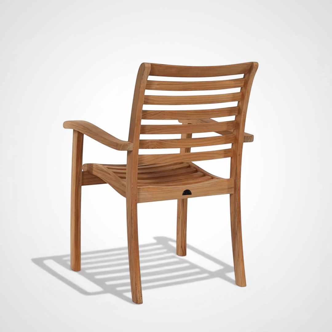 Hawaiian Discovery Furniture Birmingham stacking armchair in natural golden teak wood with curved slat back design