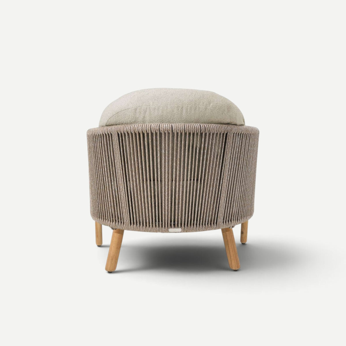 Back view of Hawaiian Discovery Furniture Cayman Club Chair with beige rope weave and light wood legs