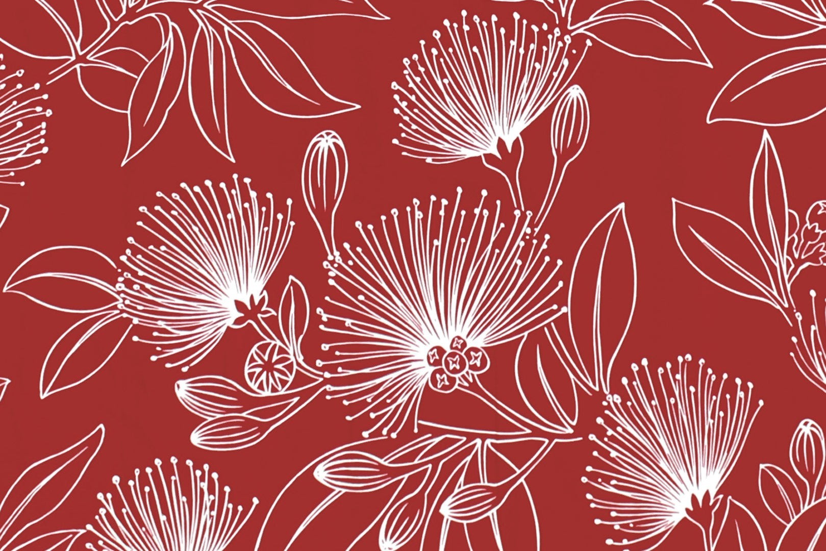 Hawaiian Discovery Furniture red polyester chair pad featuring a white floral botanical pattern