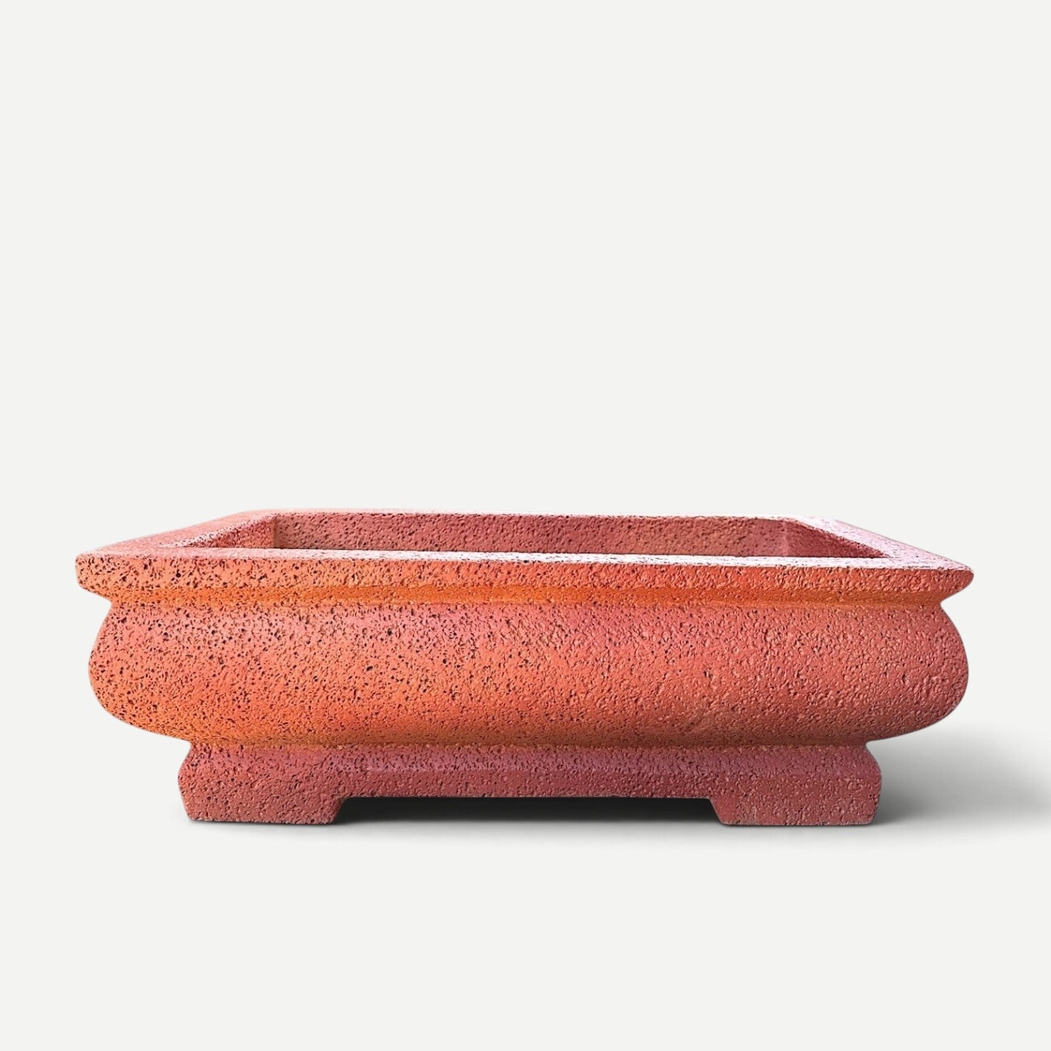 Hawaiian Discovery Furniture rectangular bonsai planter made of lightweight concrete and recycled foam in red finish