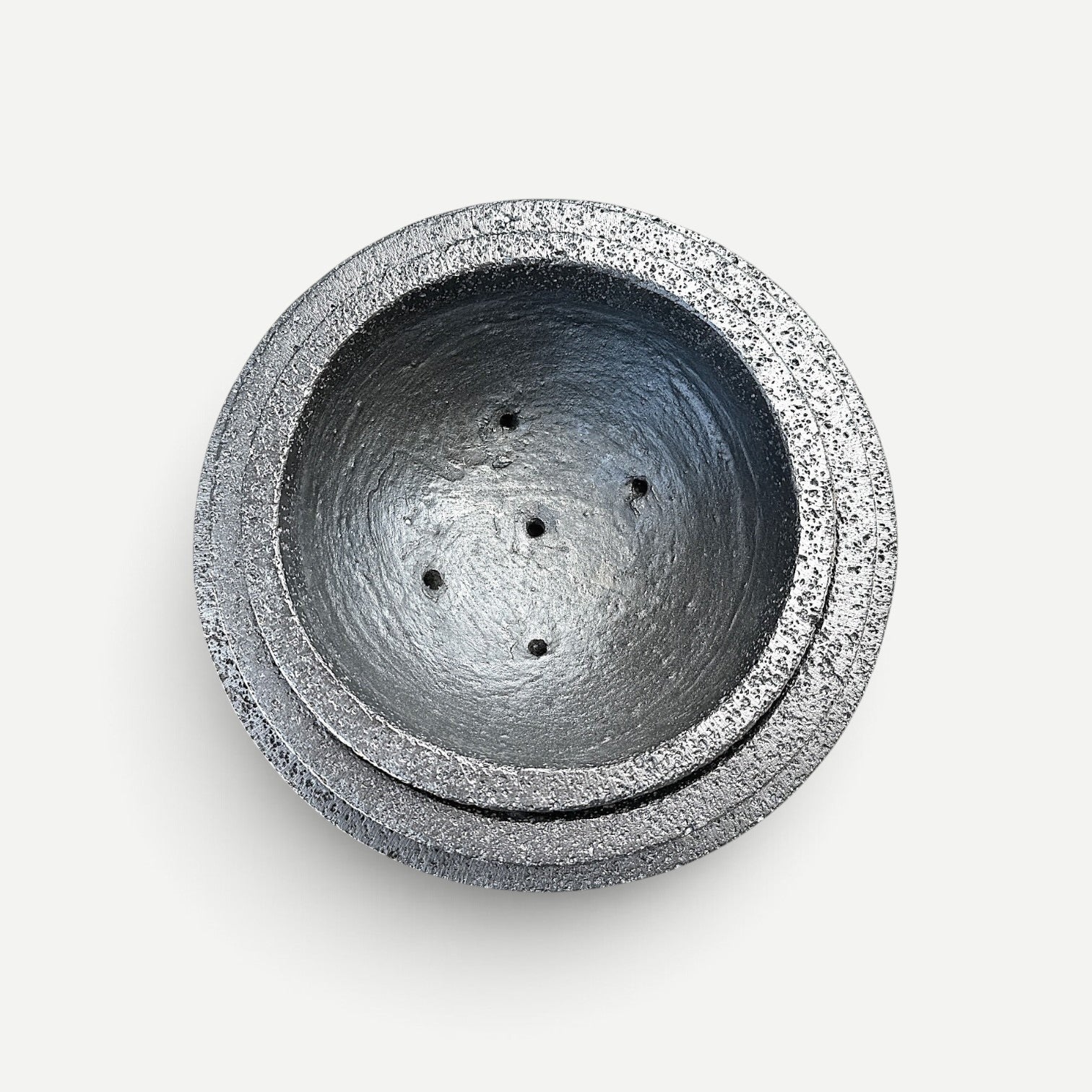 Hawaiian Discovery Furniture round grey bonsai planter made from lightweight concrete and recycled foam with drainage