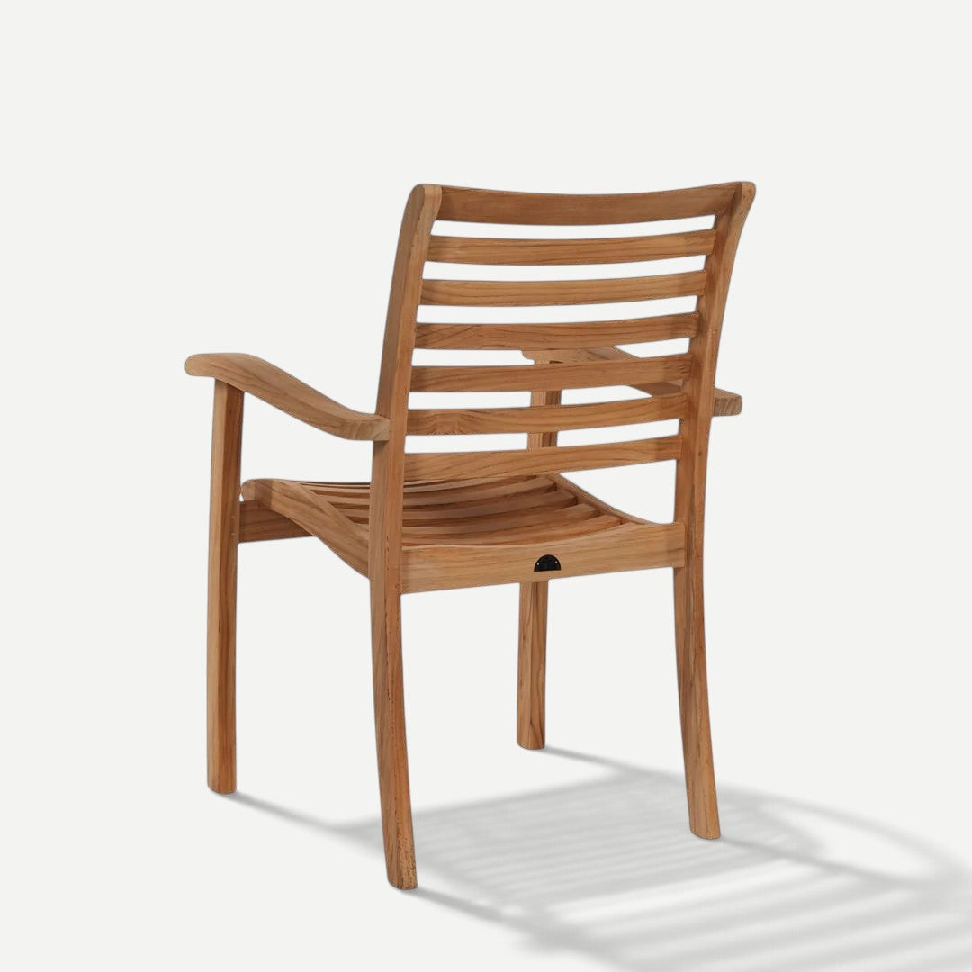 Hawaiian Discovery Furniture Birmingham stacking armchair made of premium golden teak wood with curved slat back