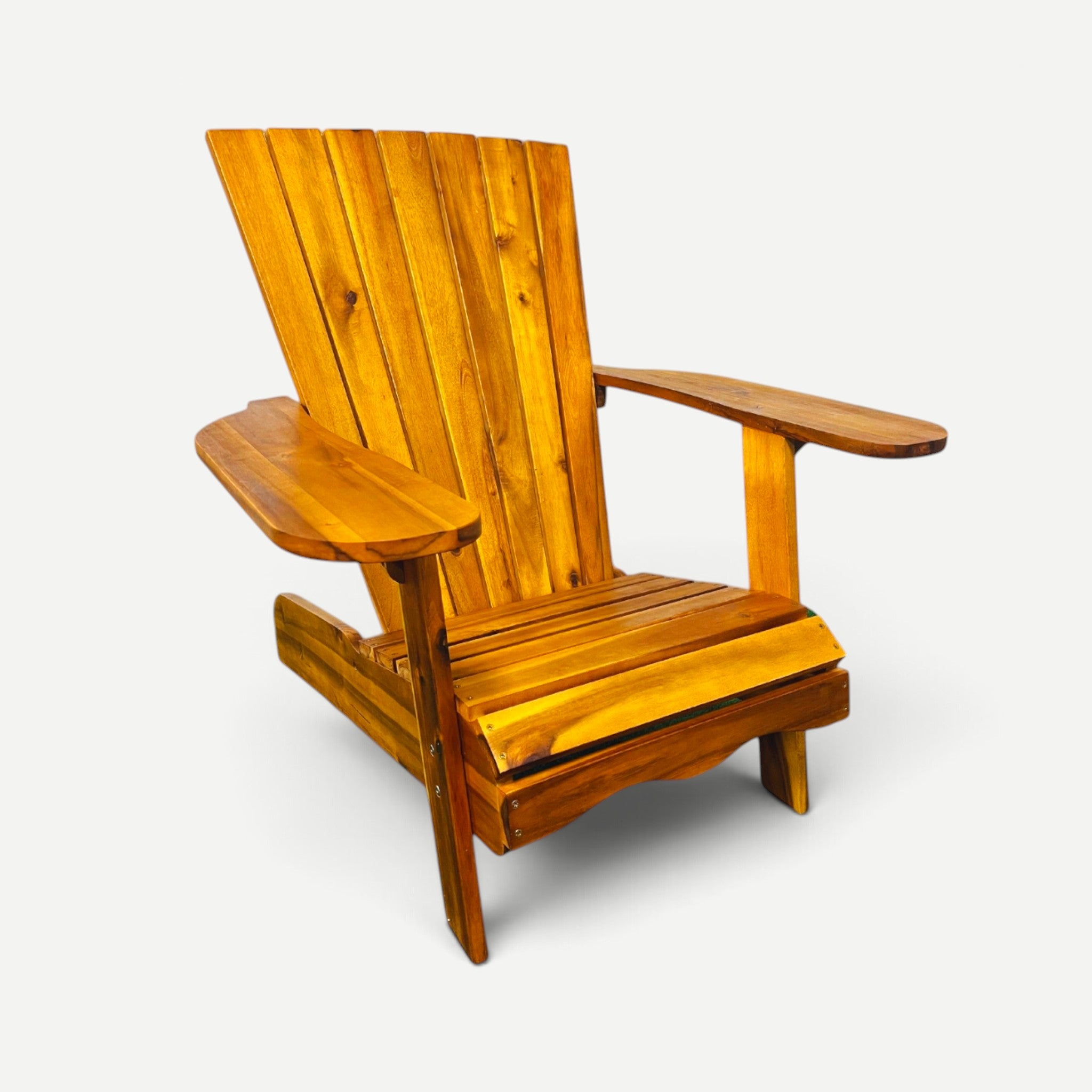 Hawaiian Discovery Furniture Adirondack chair in koa brown stained acacia wood with a classic slatted design