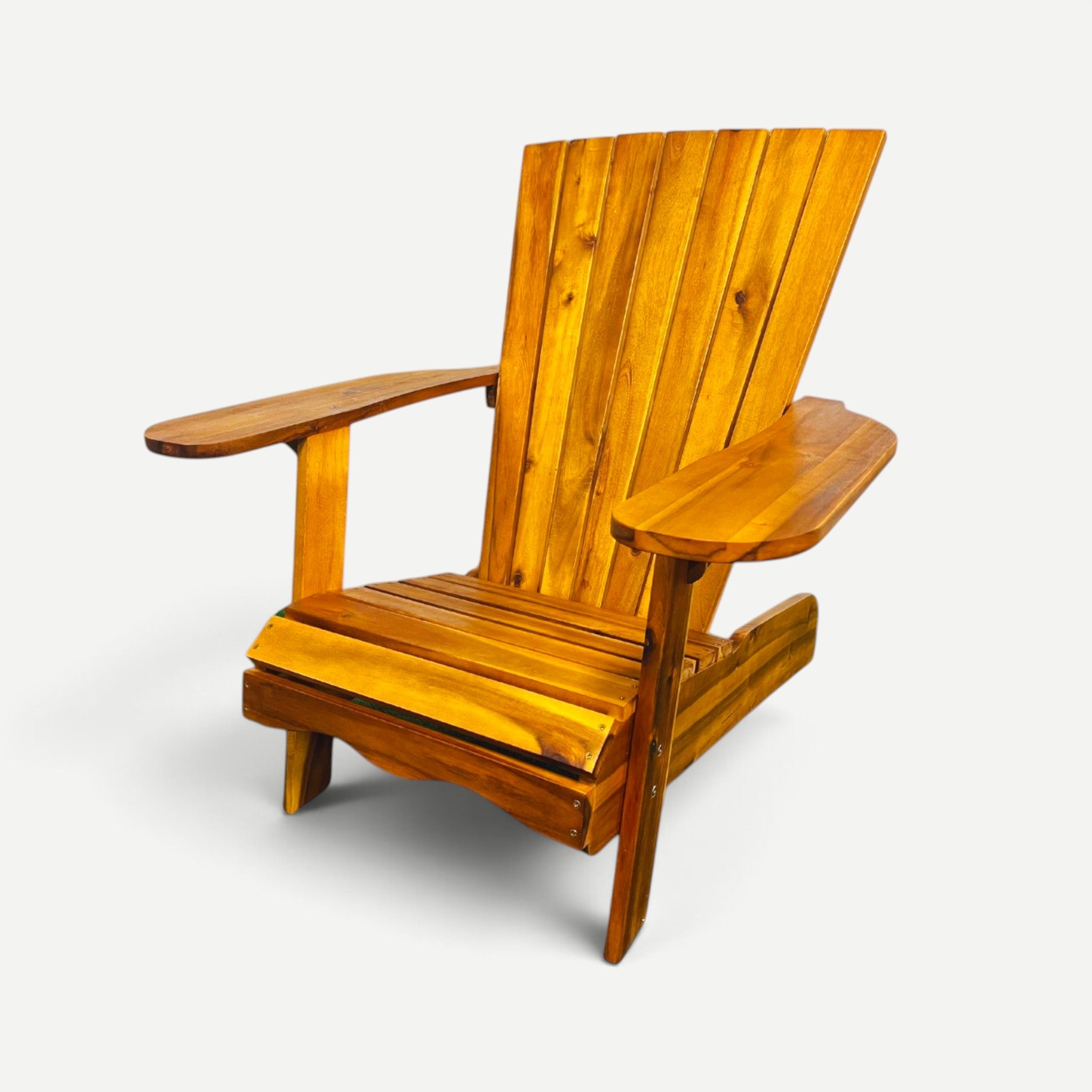 Hawaiian Discovery Furniture Adirondack chair in koa brown oil-stained plantation-grown Acacia wood.