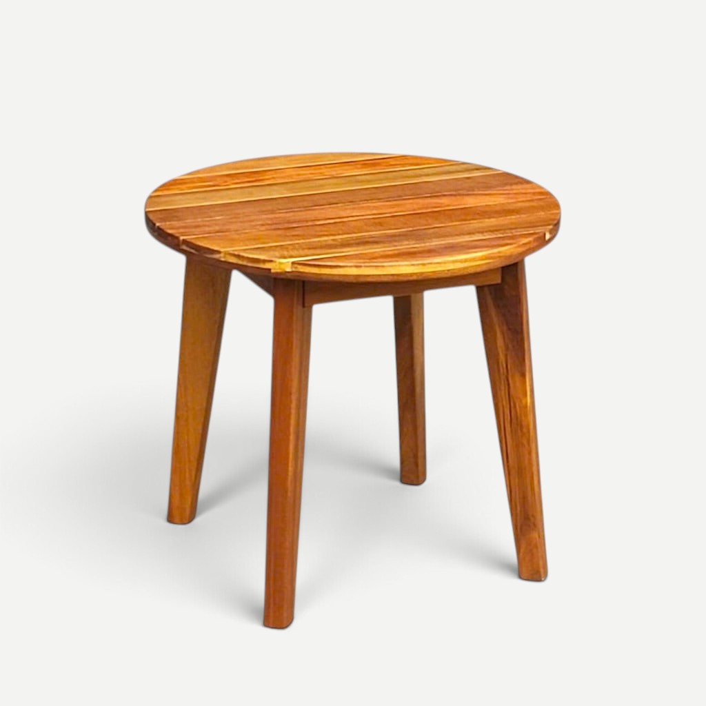 Hawaiian Discovery Furniture Iwilei round side table crafted from golden acacia wood with tapered legs