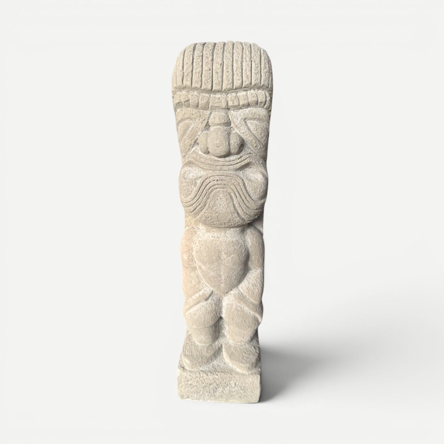 Hawaiian Discovery Furniture hand-carved stone Ki'i statue with traditional deity features and upright posture.