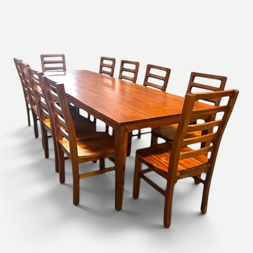 Hawaiian Discovery Furniture Molokai 10-seater dining table set made from natural acacia hardwood