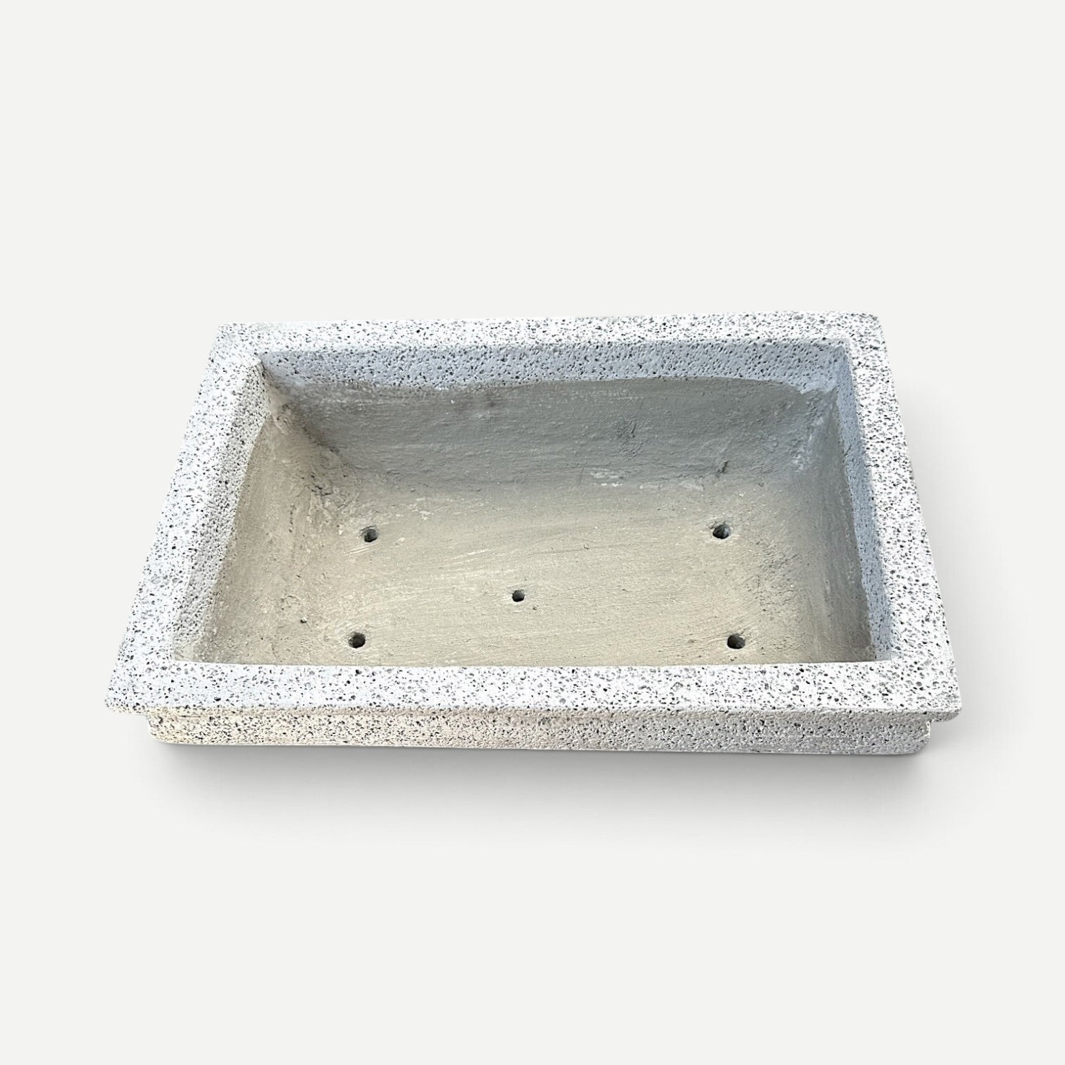 Hawaiian Discovery Furniture rectangular bonsai planter made of lightweight concrete and recycled foam with drainage