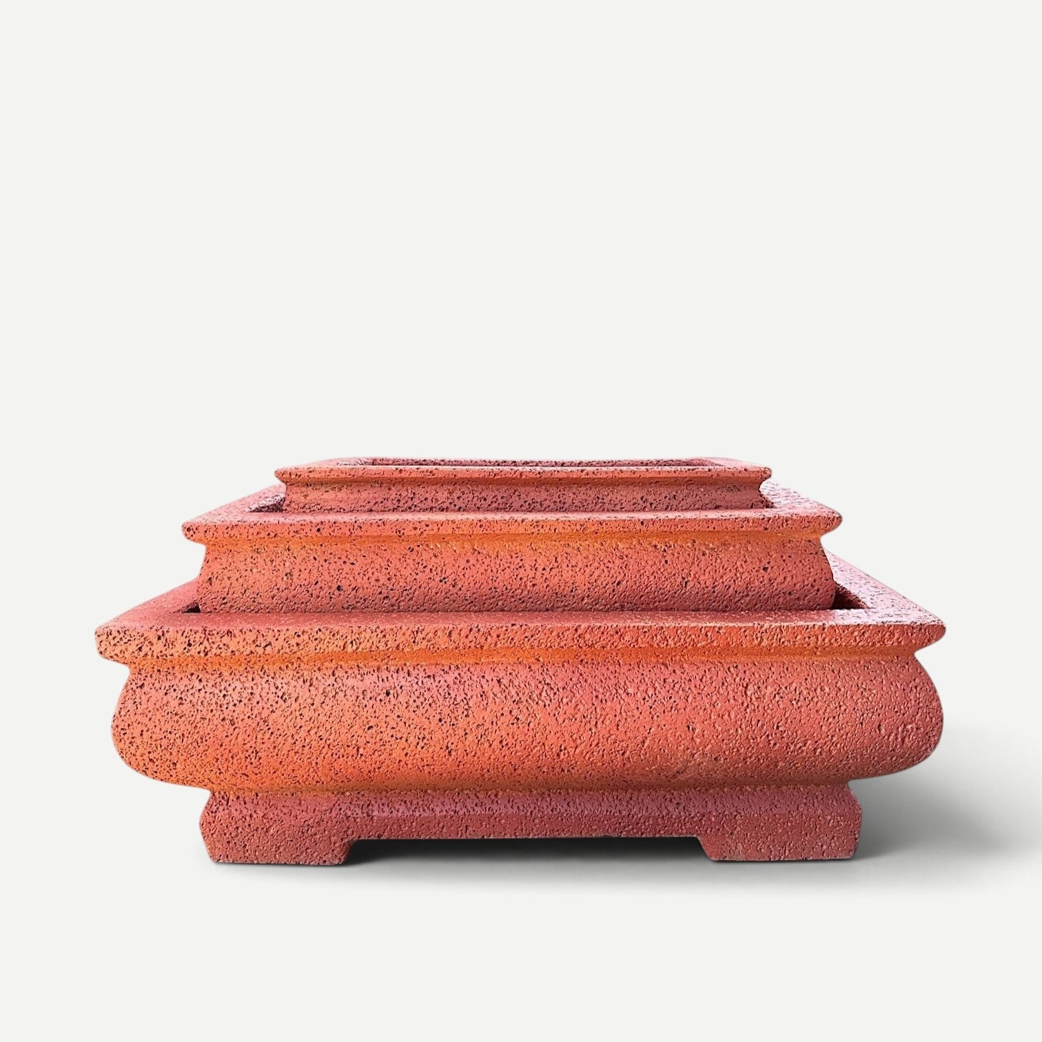 Hawaiian Discovery Furniture rectangular red bonsai planter made from lightweight concrete and recycled foam