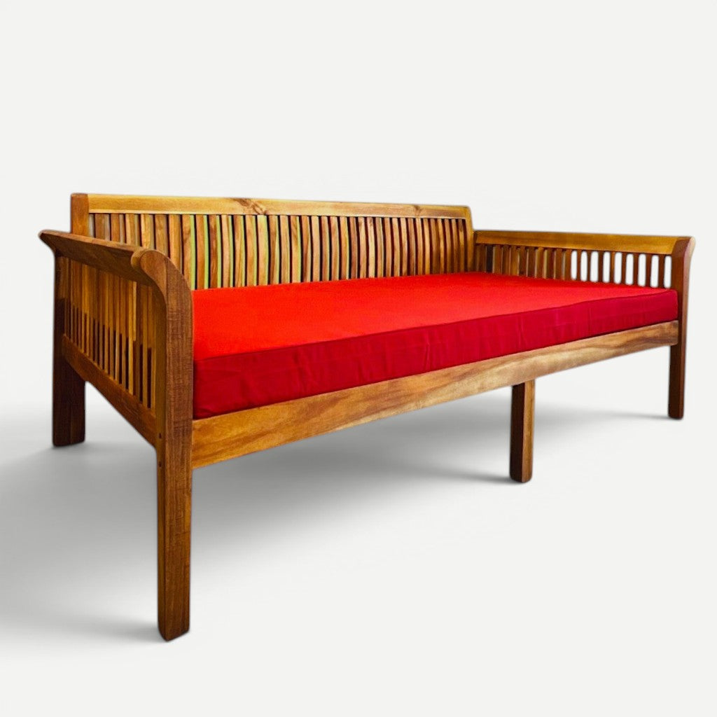 Hawaiian Discovery Furniture Riviera daybed with a vibrant red twin-size outdoor polyester replacement cushion
