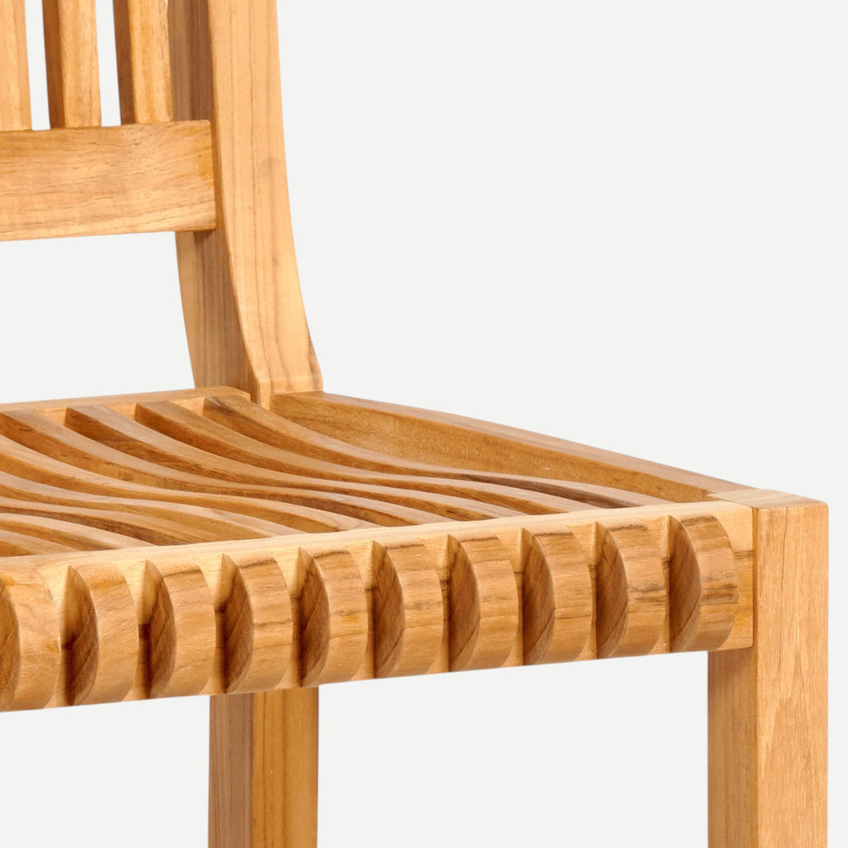 Hawaiian Discovery Furniture Palm High Teak Bar Chair featuring a natural golden wood finish and slatted seat design.