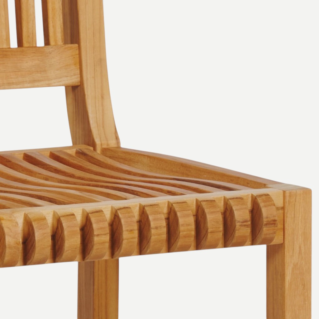 Hawaiian Discovery Furniture Palm high bar chair featuring curved teak wood slats and a rounded front rail detail.
