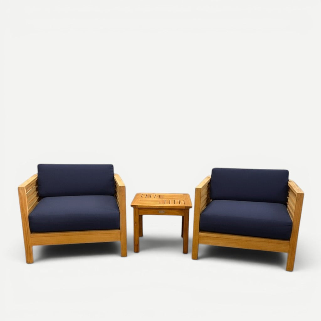 Hawaiian Discovery Furniture Summer small area set featuring two teak club chairs and a matching side table