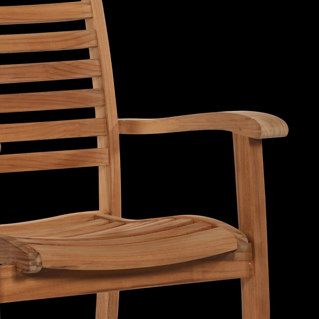 Hawaiian Discovery Furniture Birmingham stacking armchair in natural golden teak wood with curved slat design